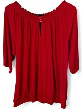 Lane Bryant Red Flowy Peasant Blouse Shimmery Stretch Size 14/16W